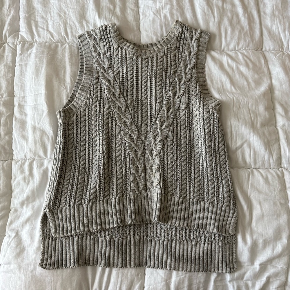 Gray Cable Knit Sweater Vest
